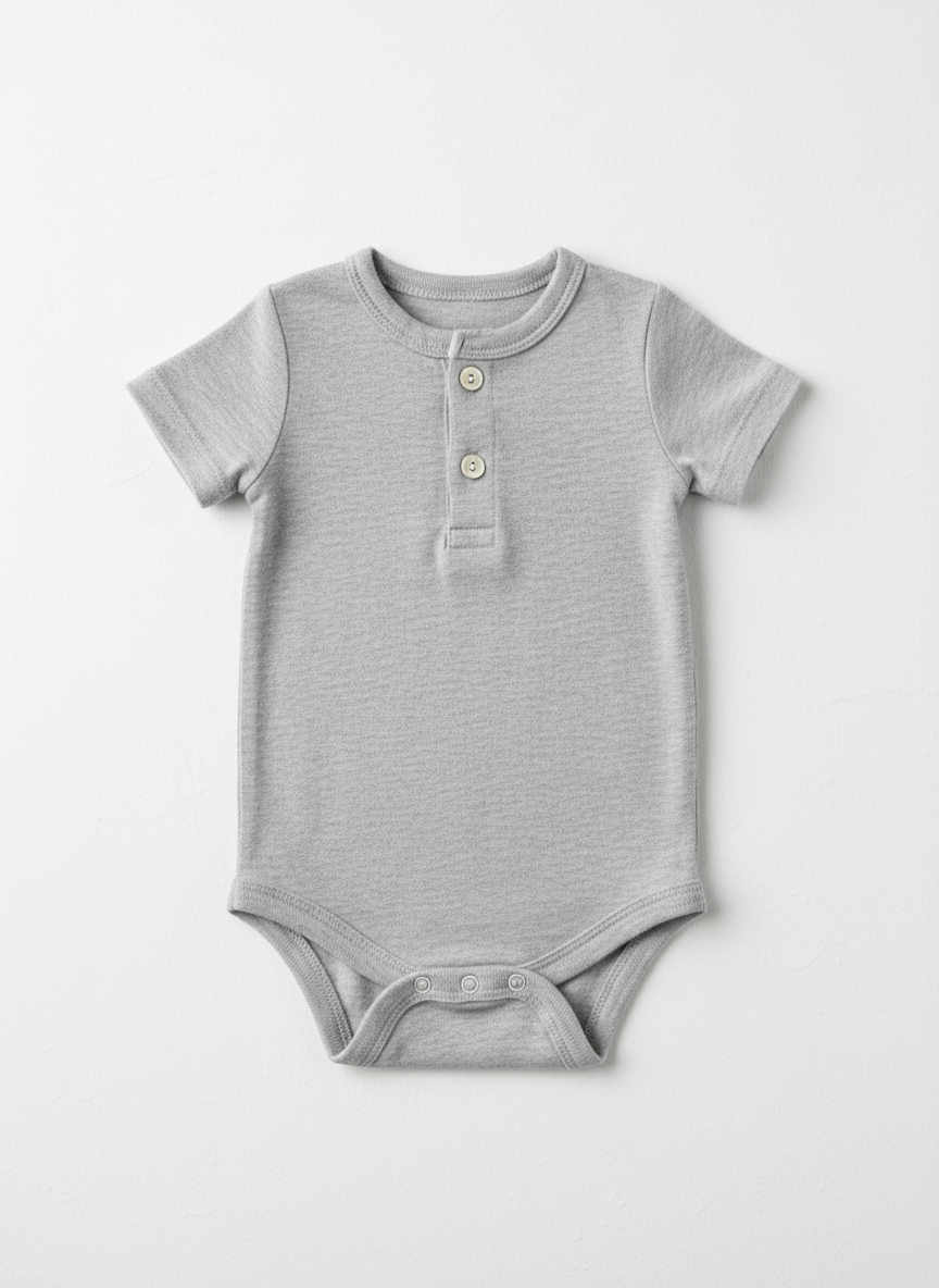 Lumina Essential Henley Bodysuit 3-6M Heather Grey Main Image