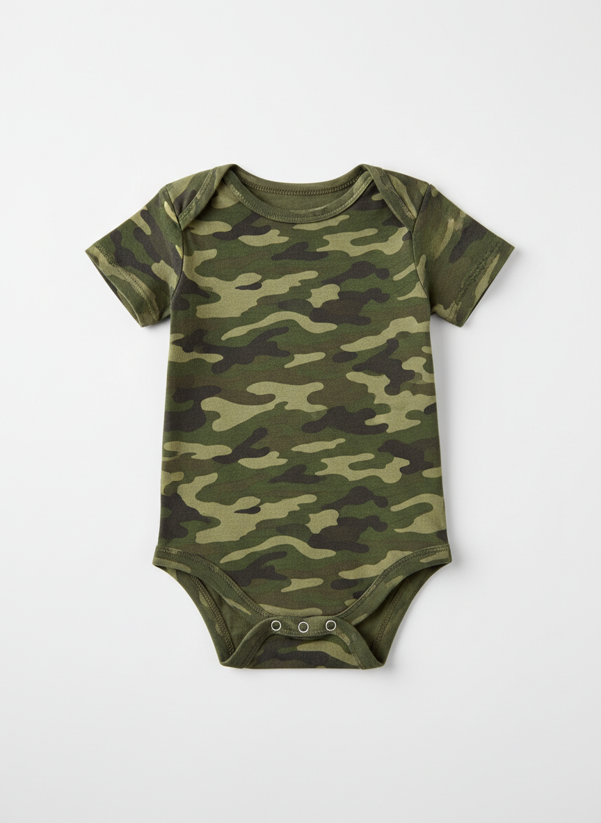 Rebel Camo Print Bodysuit 9-12M Green Camo Main Image
