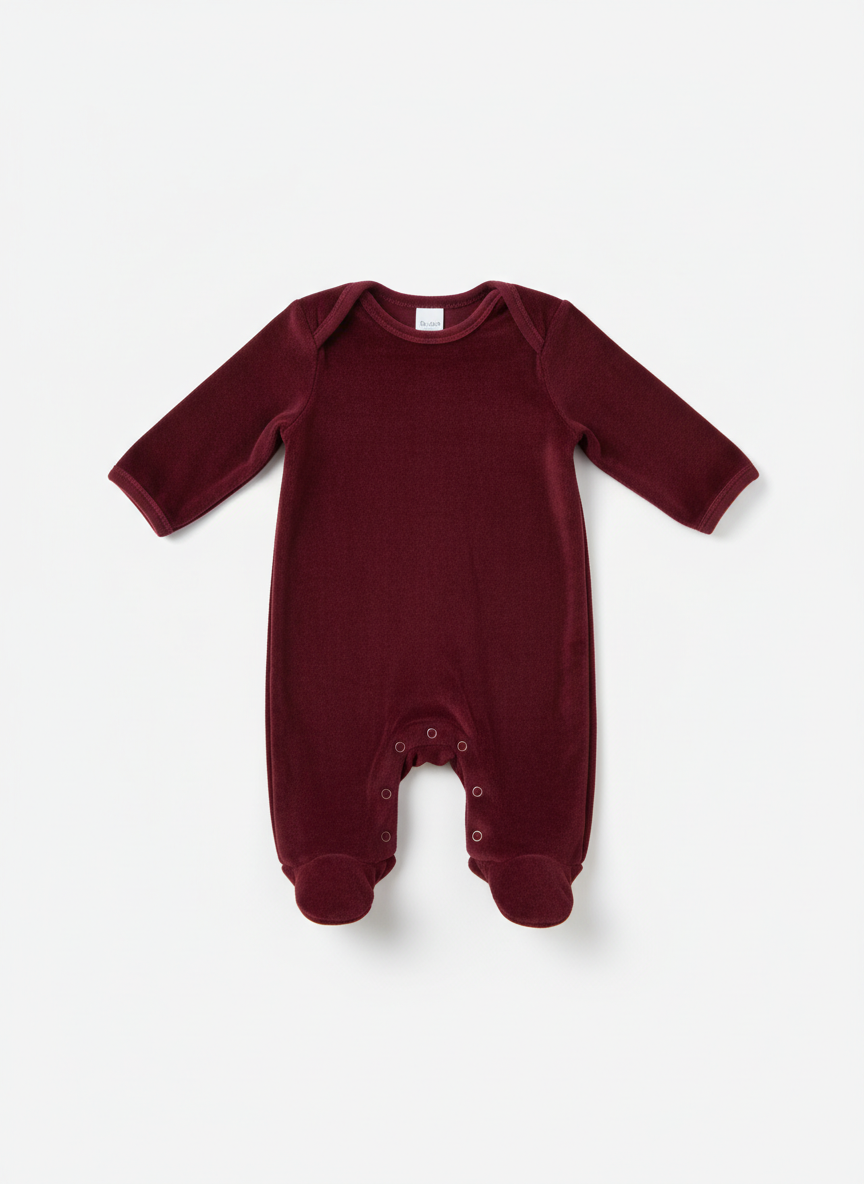 Aura Plush Velour Onesie 3-6M Burgundy Main Image
