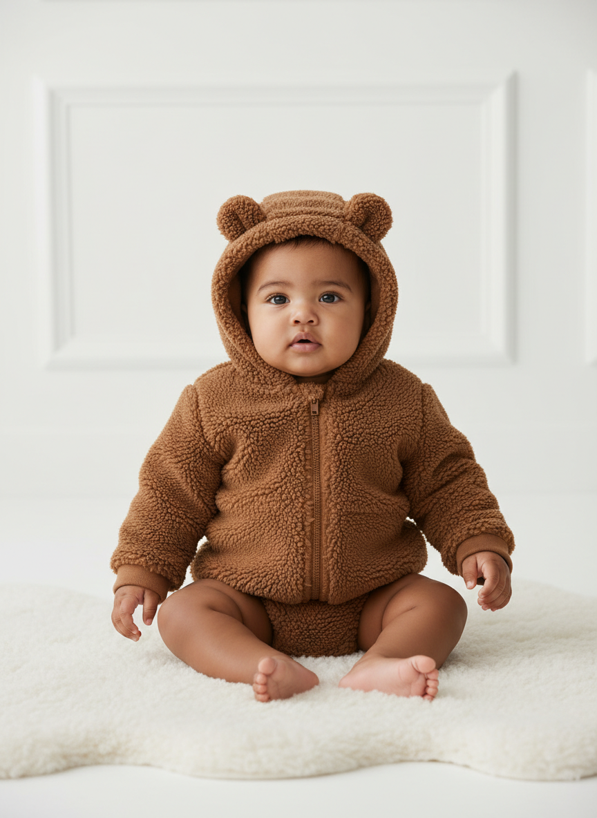 Vera Fleece Bear Jacket 6-9M Brown Main Image