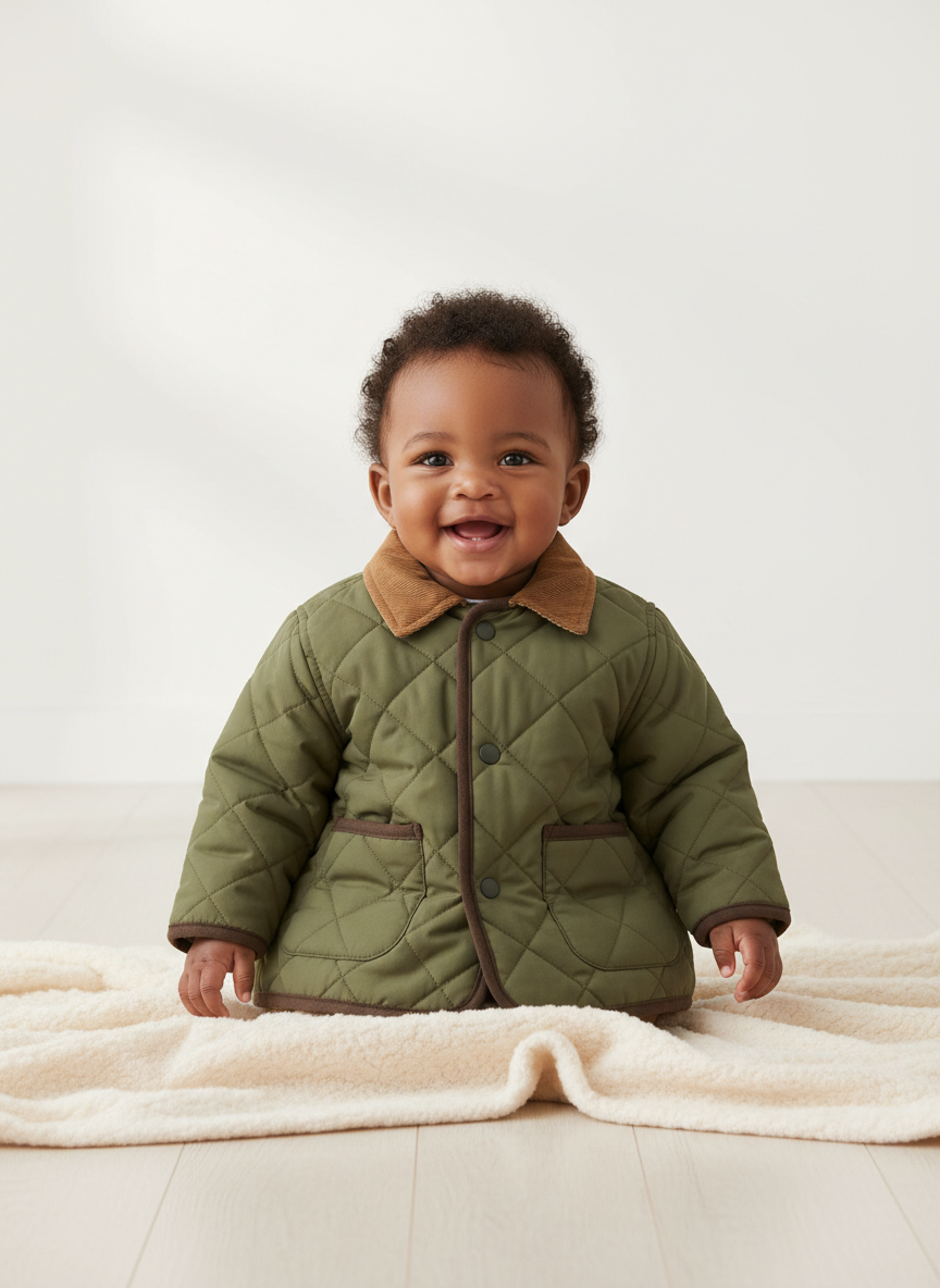 Lumina Quilted Barn Jacket 0-3M Olive Main Image