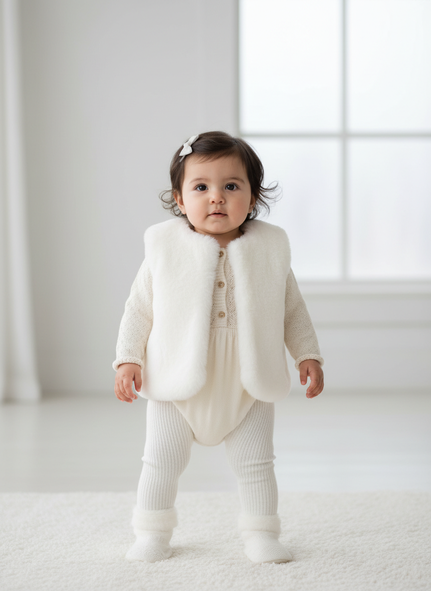 Vera Faux Fur Vest 6-9M White Main Image