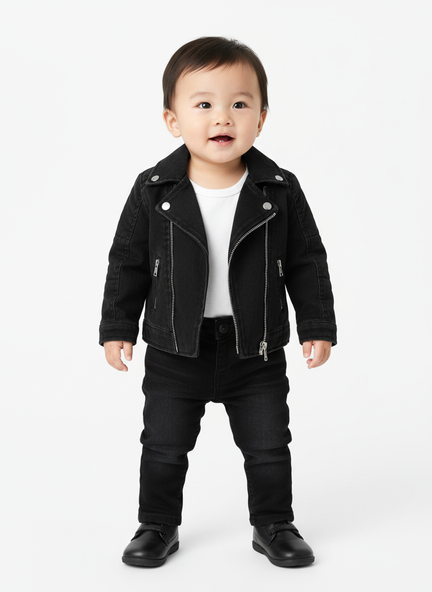 Rebel Denim Moto Jacket 6-9M Black Main Image
