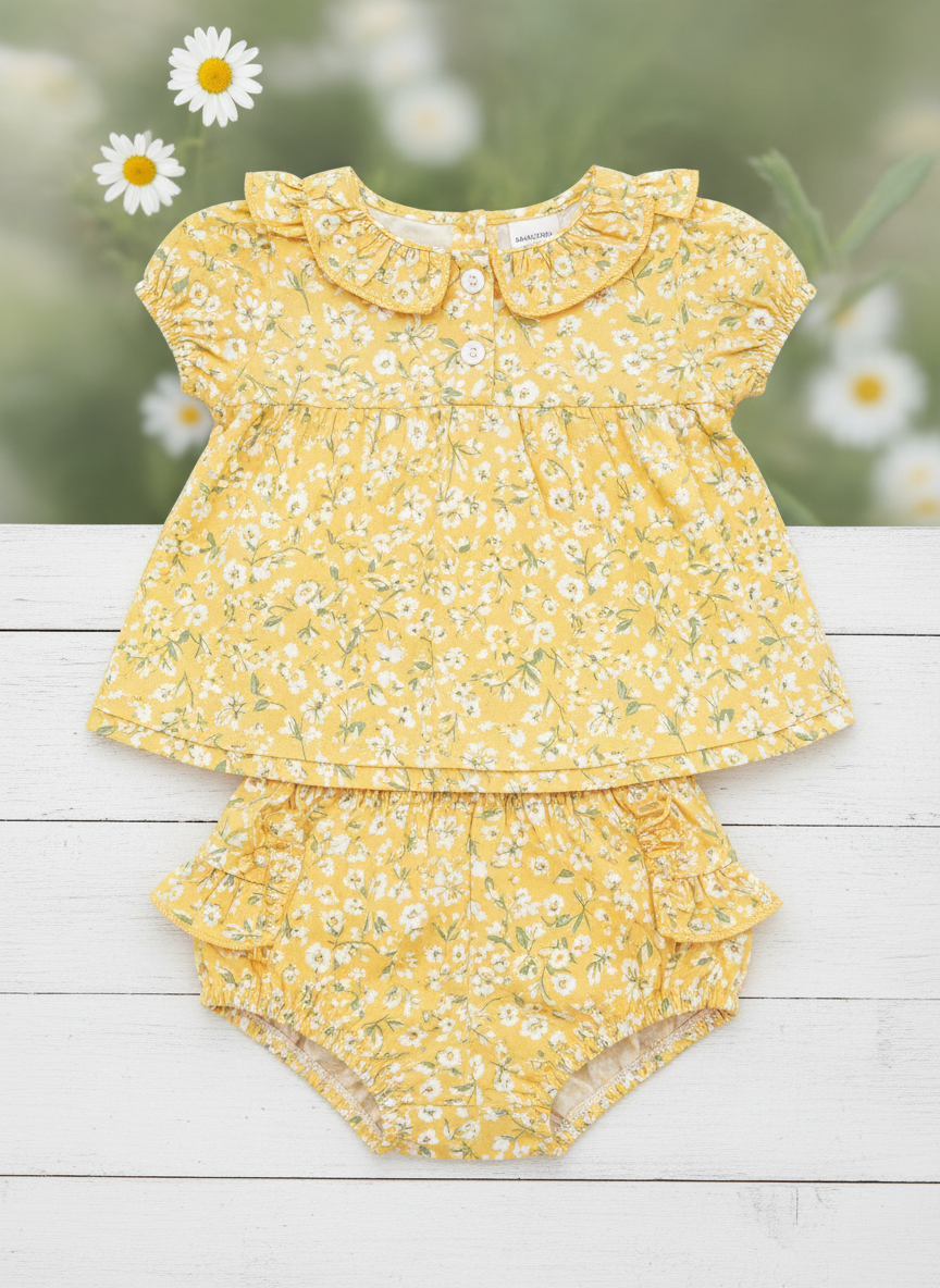 Vera Floral Tunic & Bloomers 0-3M Yellow Floral Main Image
