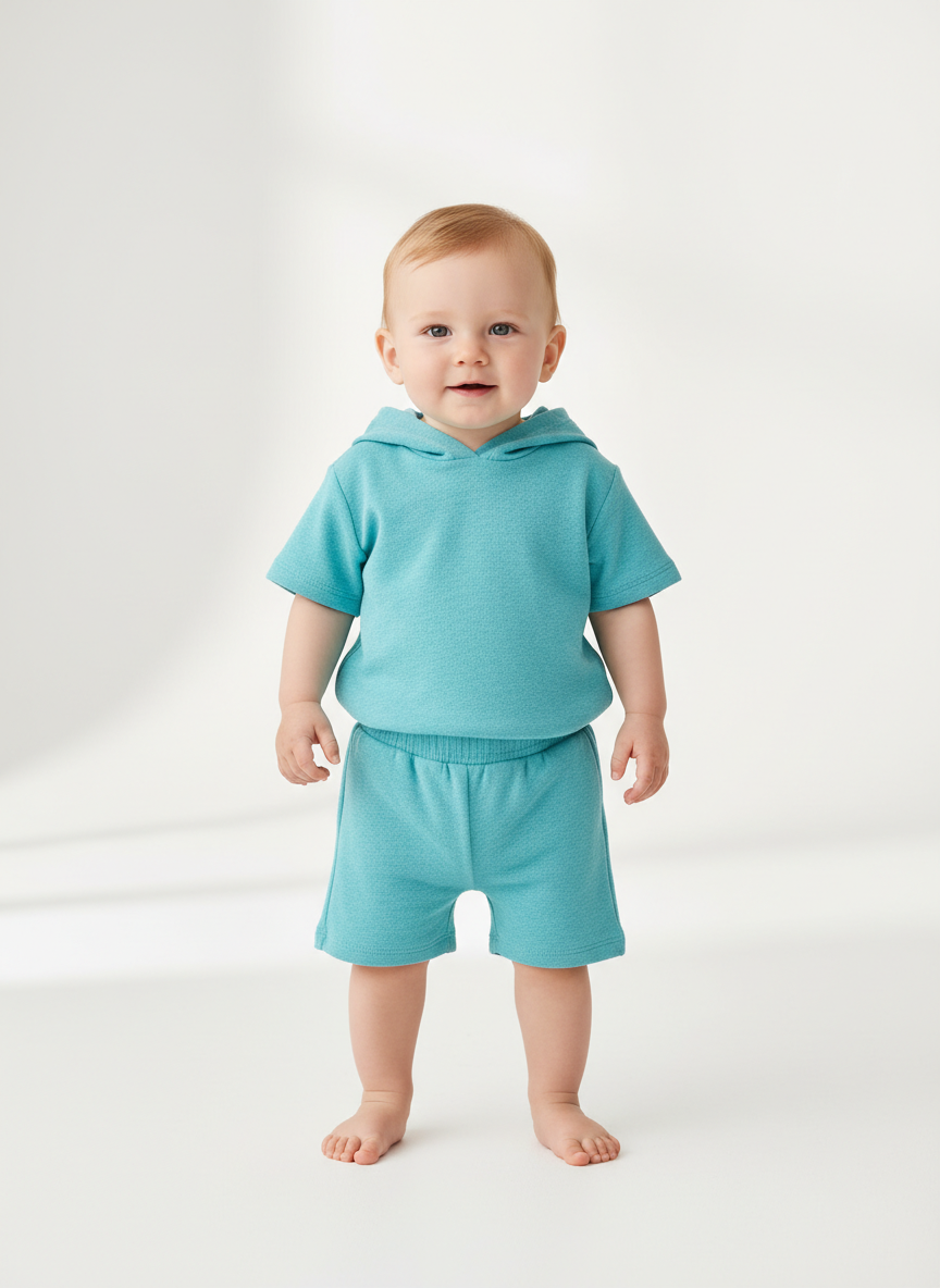 Solstice Terry Short & Hoodie Set 3-6M Aqua Main Image