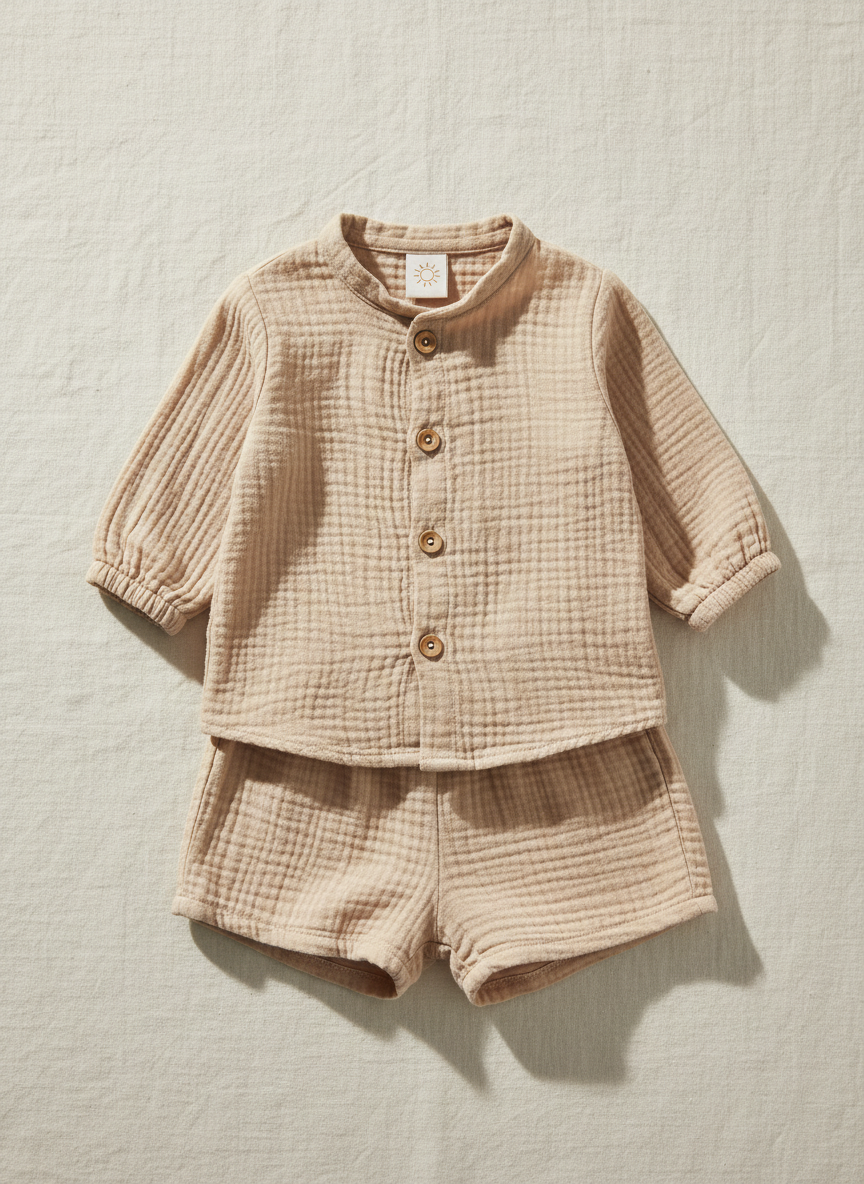 Aura Gauze Linen Outfit 6-9M Sand Main Image