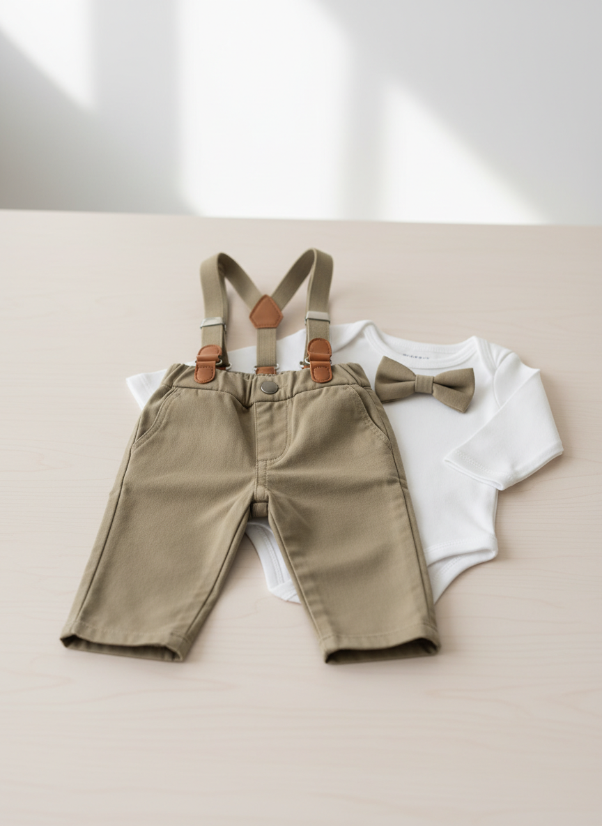 Lumina Suspenders & Chino Set 0-3M Khaki Main Image