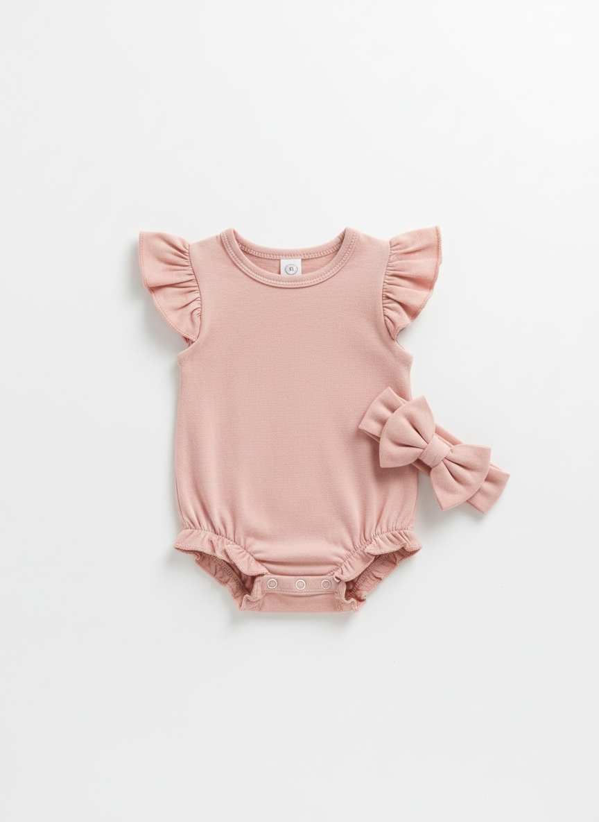 Vera Ruffle Romper & Headband 0-3M Blush Main Image