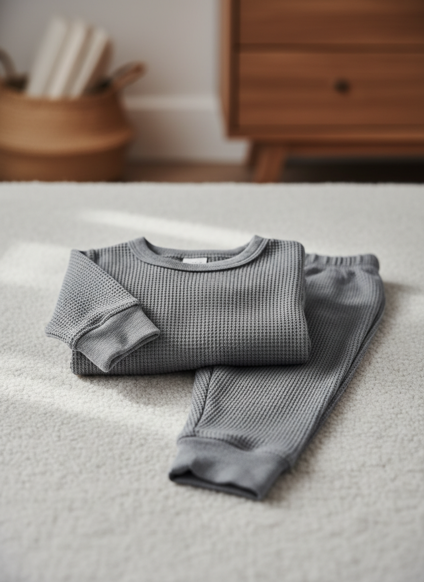 Solstice Waffle Knit Long John Set 3-6M Slate Grey Main Image