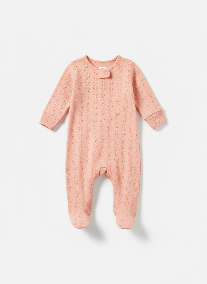 Aura Pointelle Knit Sleep Onesie 0-3M Peach Main Image