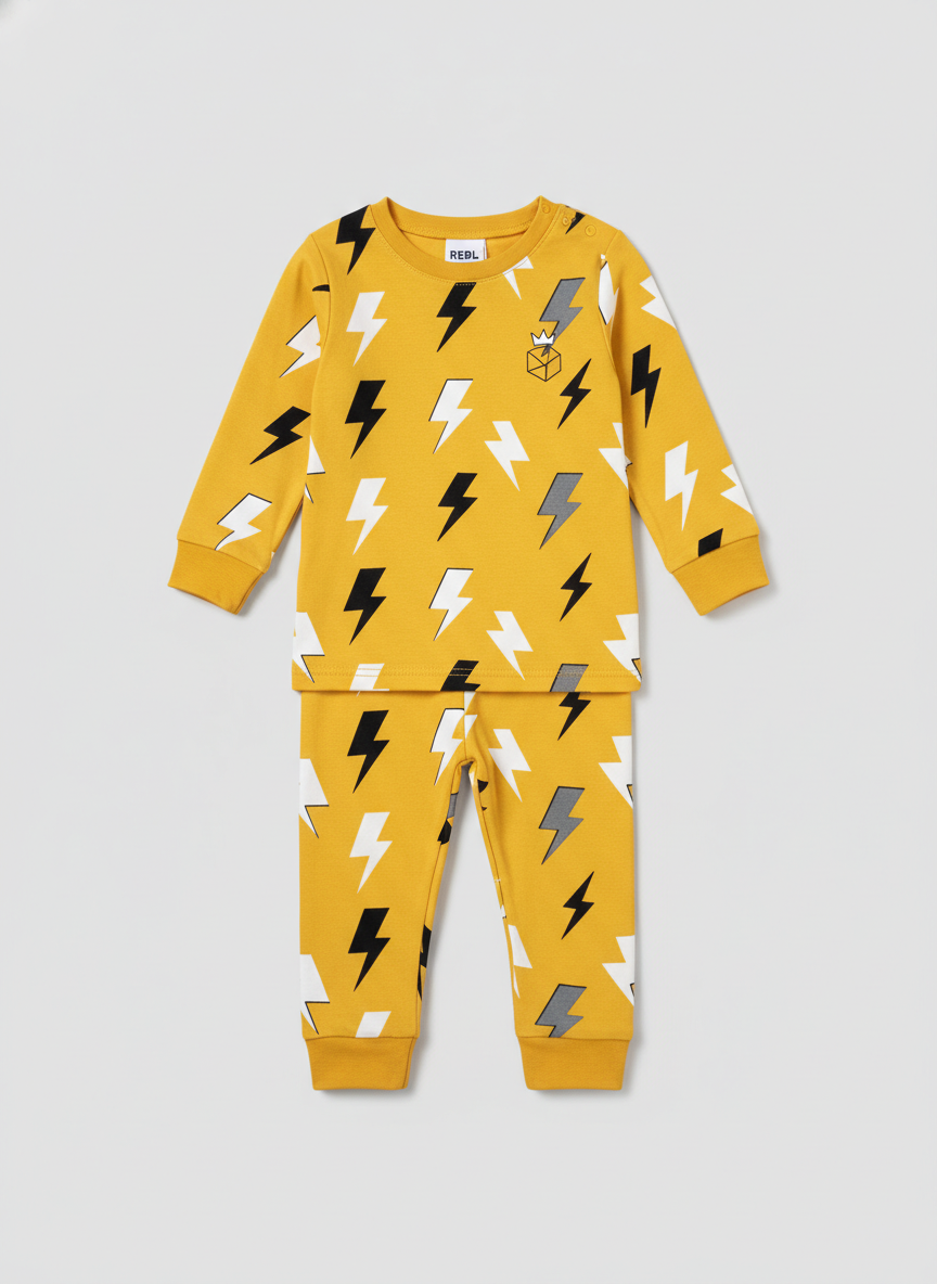 Rebel Lightning Bolt Pajama Set 9-12M Yellow Main Image