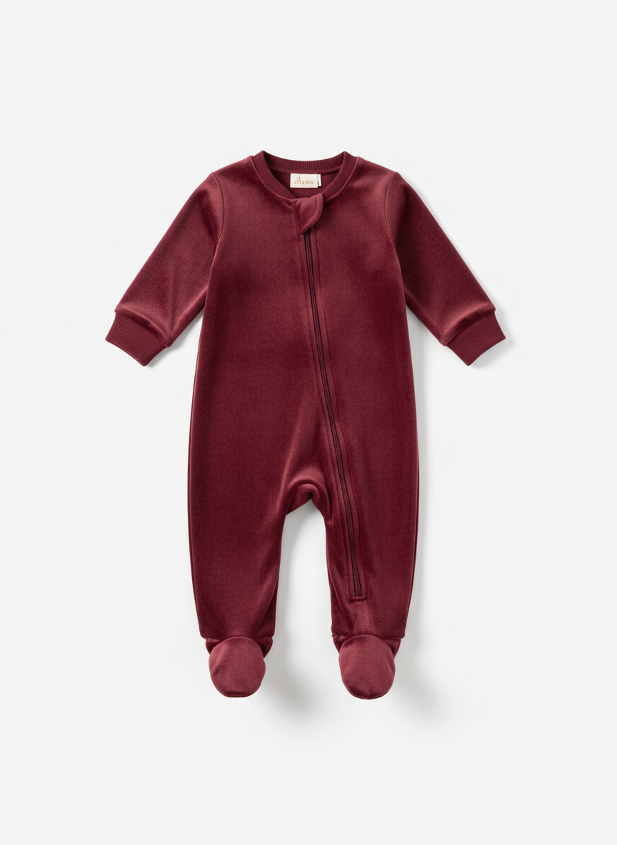 Aura Velour Holiday Sleepsuit 0-3M Burgundy Main Image