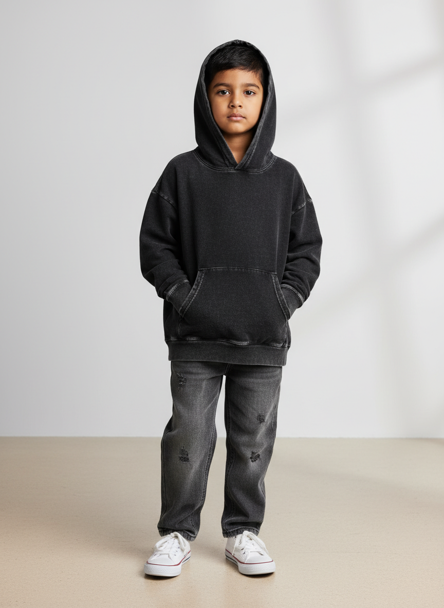 Rebel Distressed Wash Hoodie S Faded Black Main Image