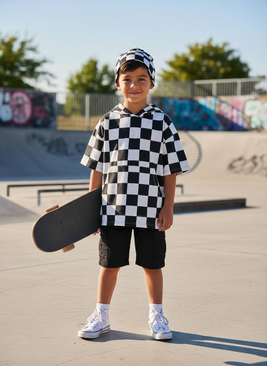 Rebel Skater Checkered Hoodie M Black/White Main Image