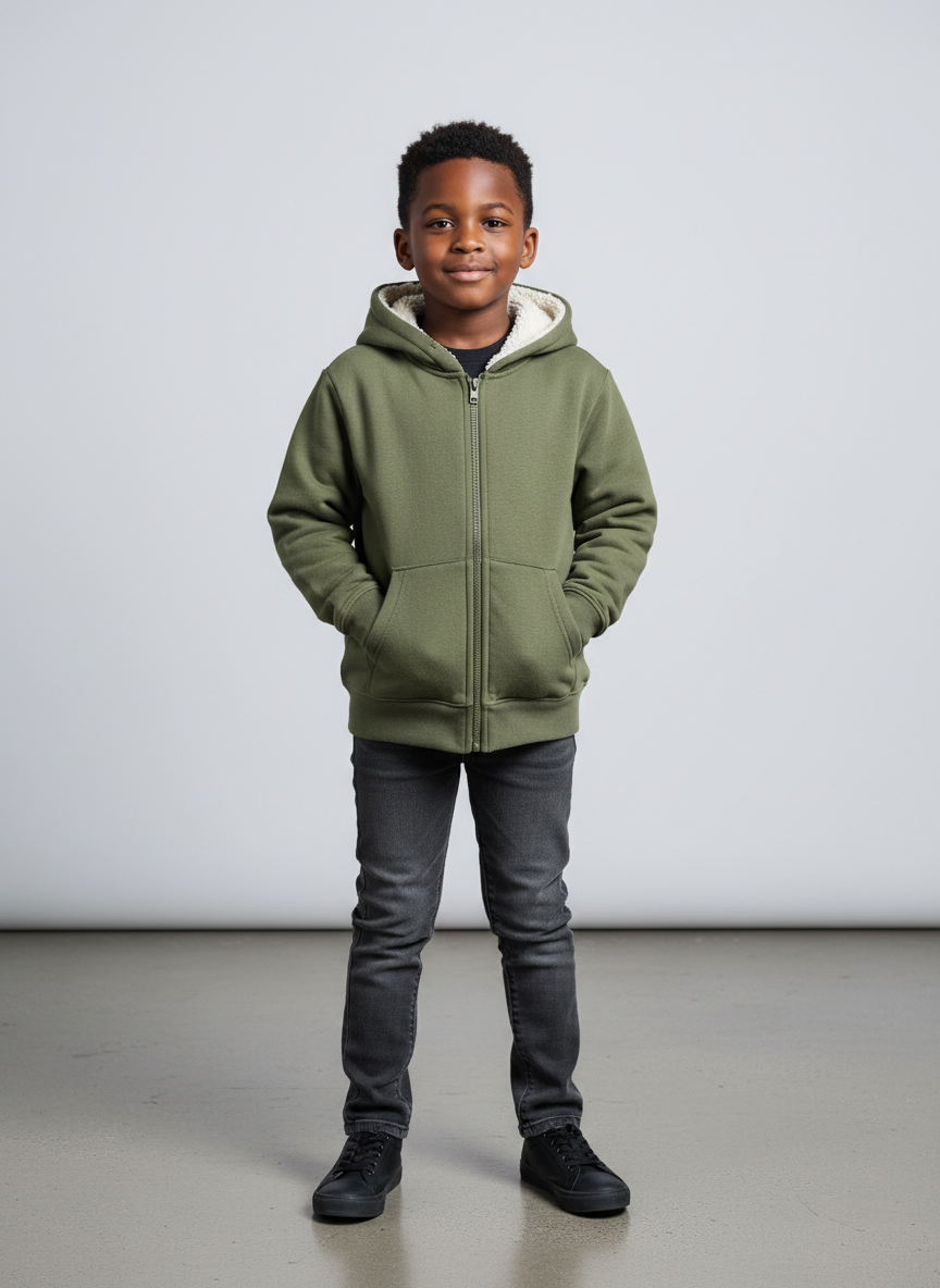 Aura Sherpa-Lined Zip Hoodie XS Olive Main Image