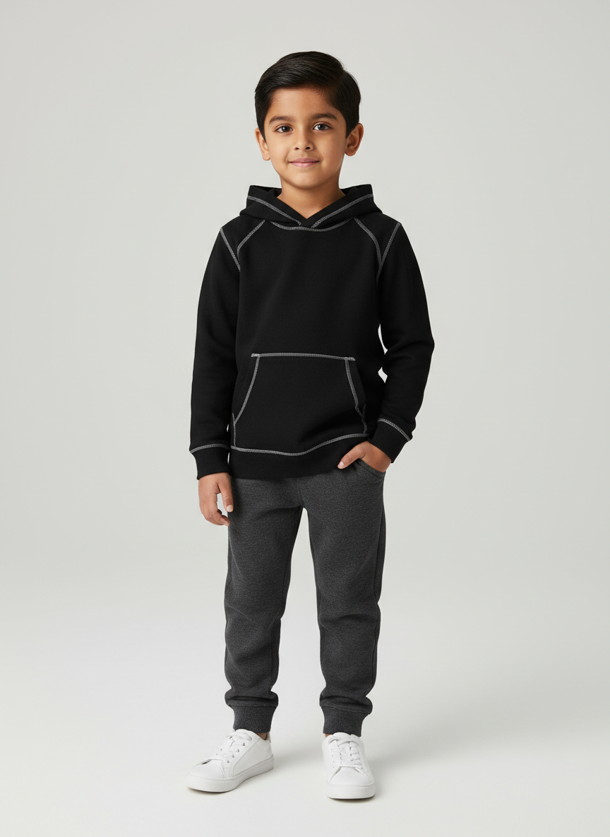 Rebel Contrast Stitch Hoodie S Jet Black Main Image