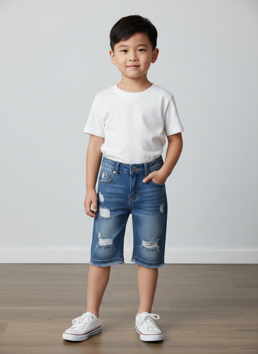Rebel Distressed Denim Short L Medium Wash Main Image