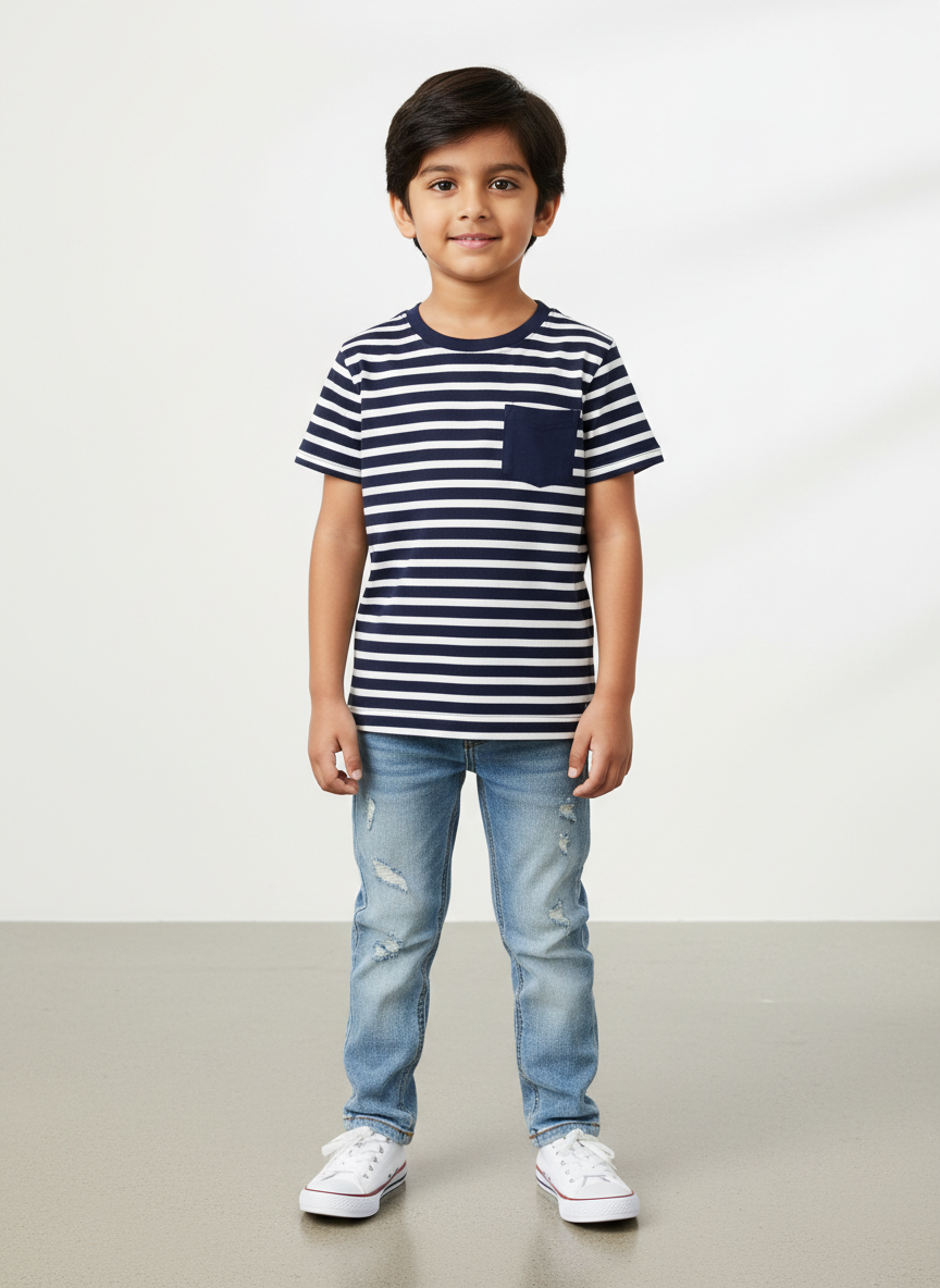 Vera Stripe-Hit Pocket Tee S Navy Stripe Main Image