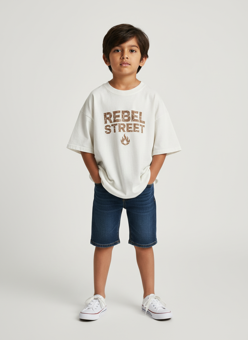 Rebel Street-Logo Boxy Tee M Vintage White Main Image