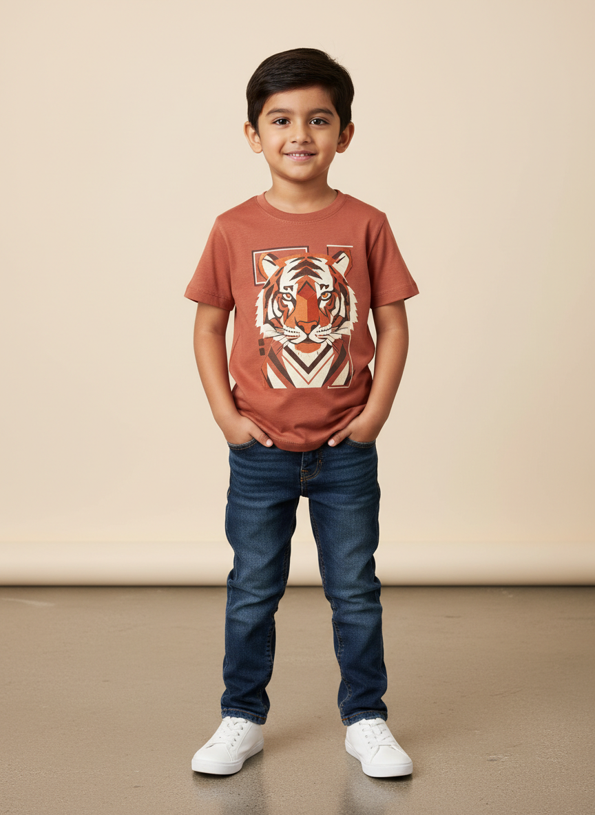 Aura Geometric Tiger Tee XS Rust Main Image
