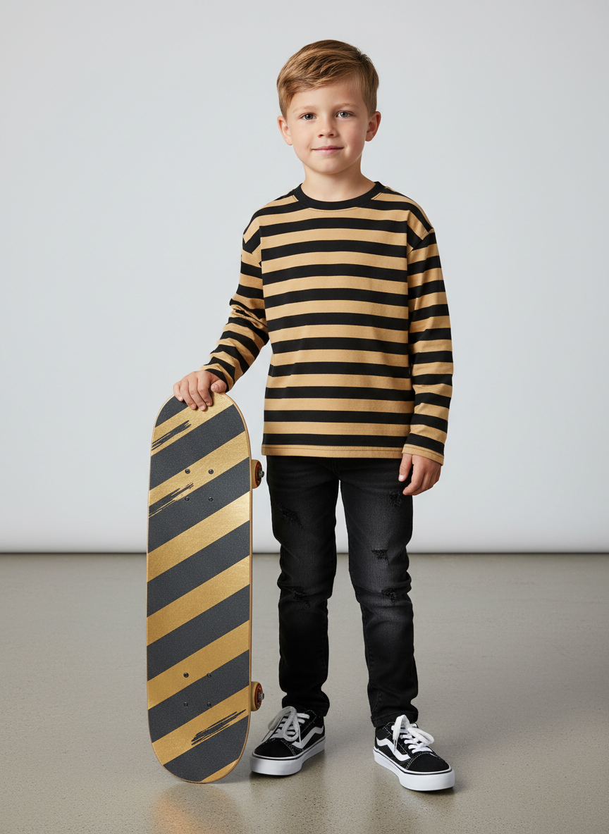 Lumina Skater-Vibe Stripe Tee L Gold/Black Main Image