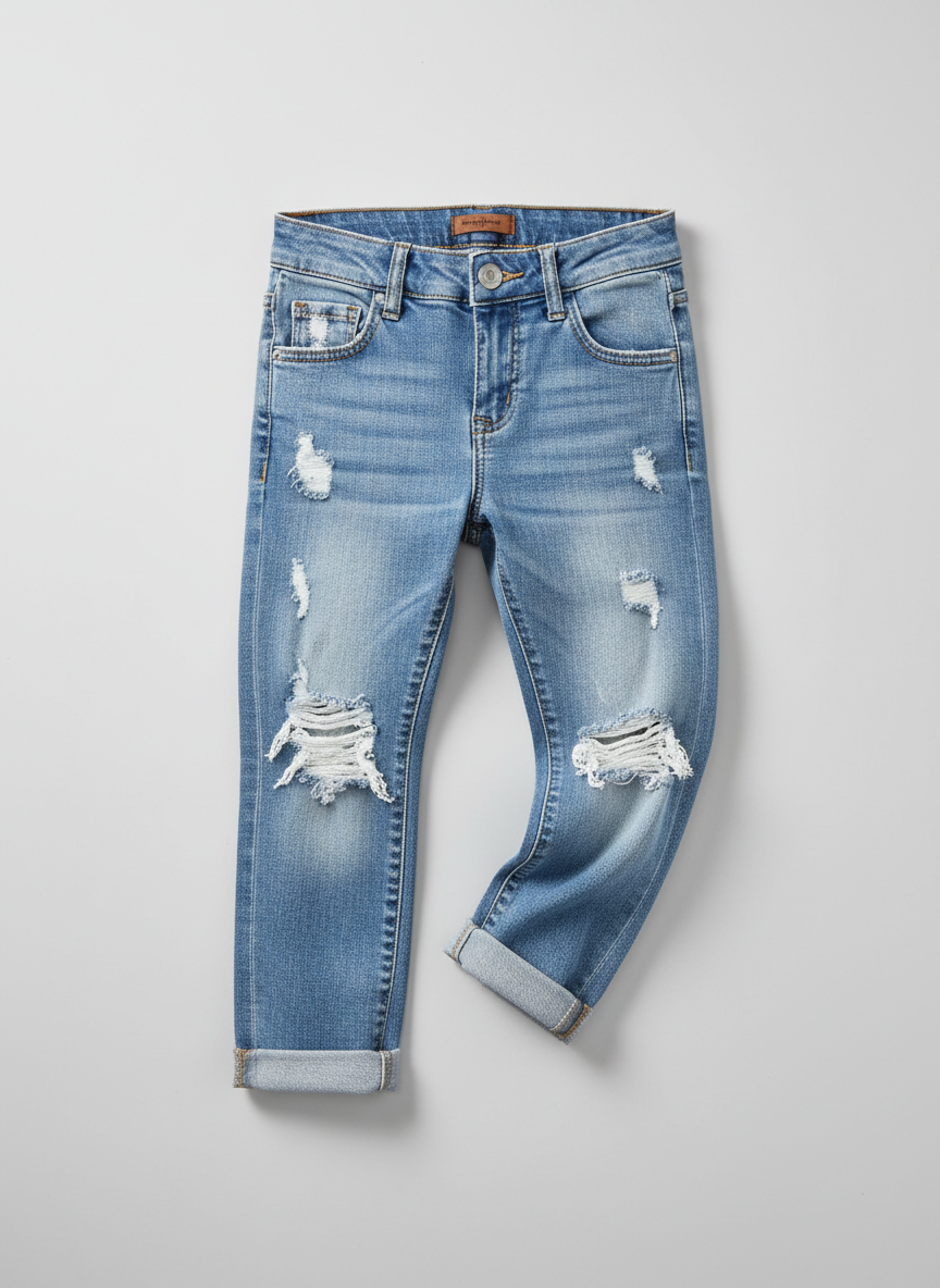 Rebel Distressed Boyfriend Jean XS Light Wash Main Image
