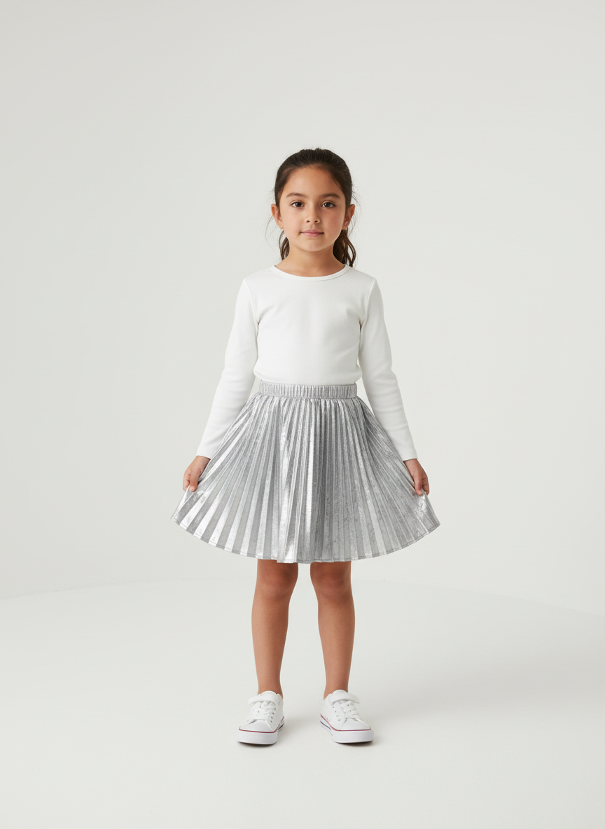 Aura Metallic Pleated Skirt S Silver Main Image