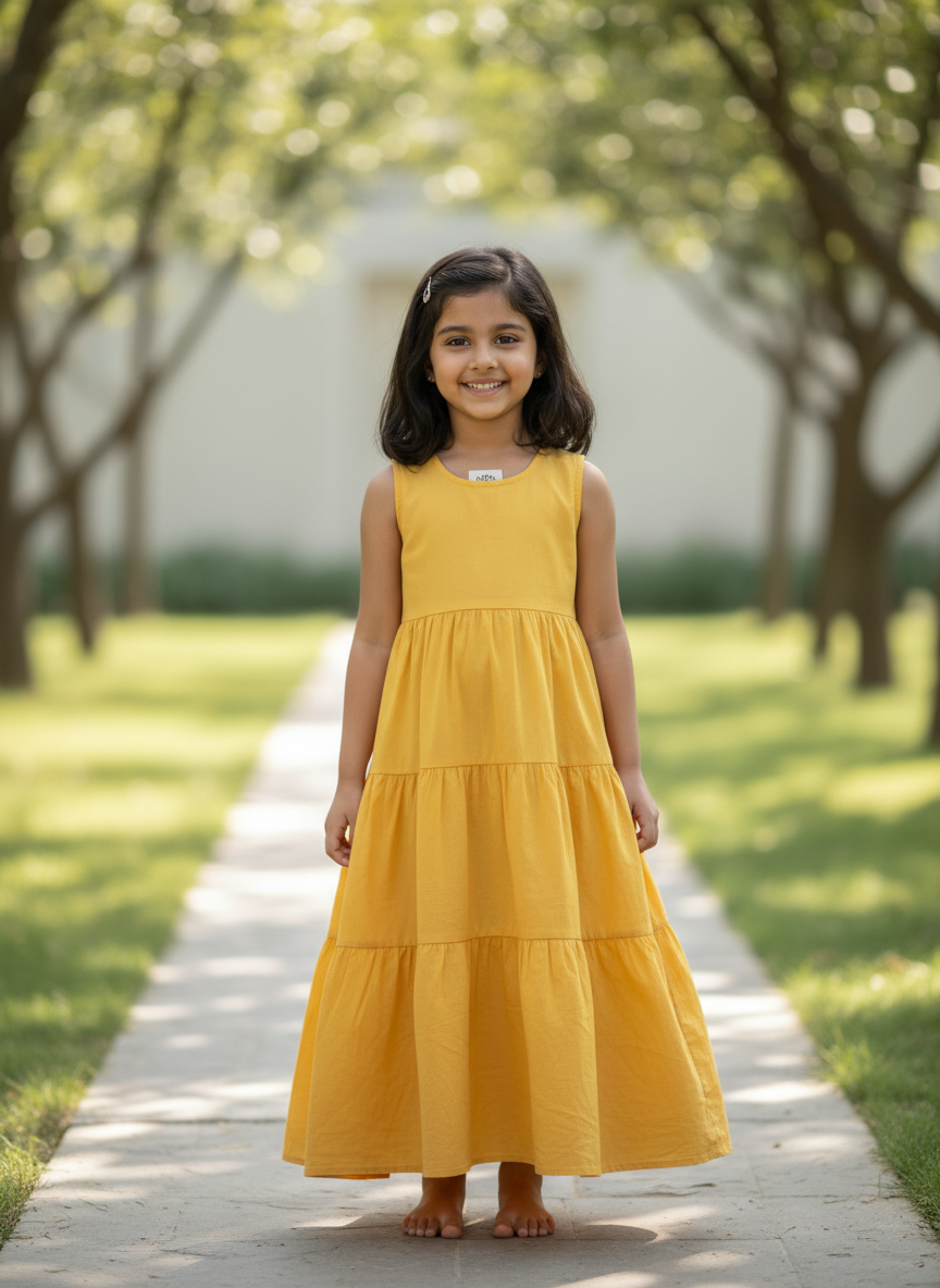 Solstice Tiered Maxi Dress L Yellow Main Image