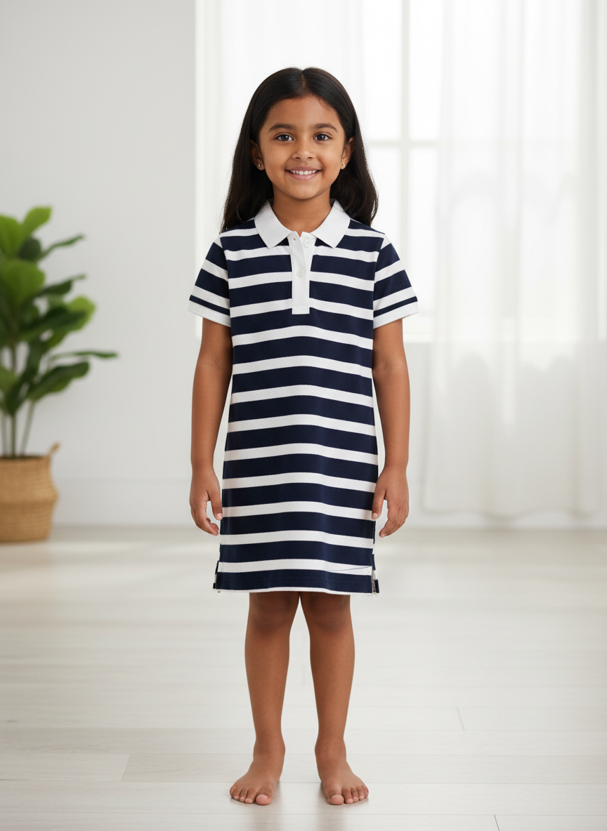 Vera Striped Polo Dress XS Navy/White Main Image