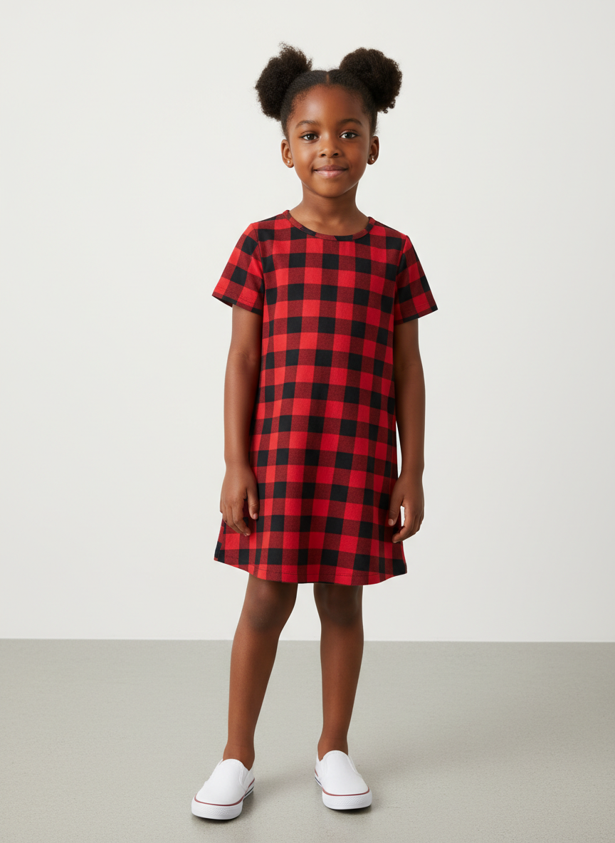 Rebel Checkered Shift Dress XS Red Check Main Image