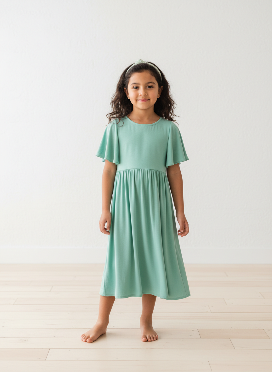 Aura Flutter Sleeve Midi Dress XS Mint Main Image