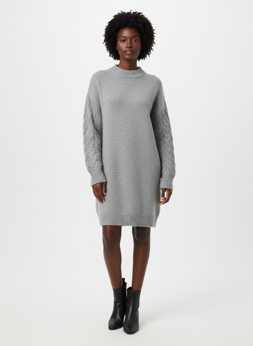 Lumina Cozy Knit Sweater Dress S Heather Grey Main Image