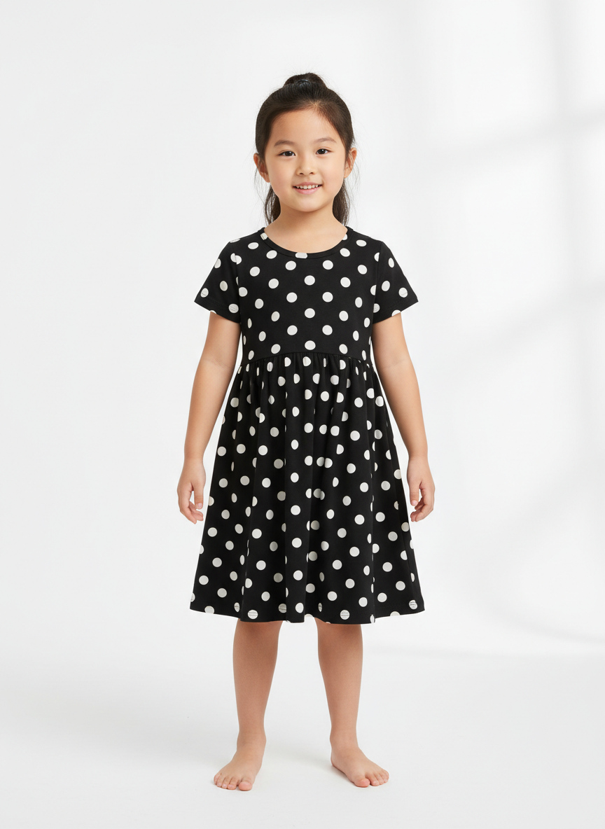 Vera Polka Dot Drop-Waist Dress M Black/White Main Image