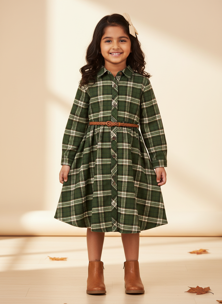 Solstice Plaid Flannel Dress XS Green Plaid Main Image
