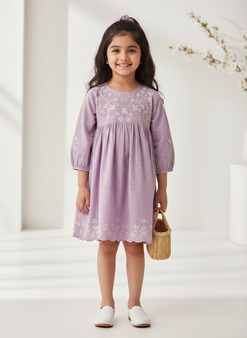 Aura Embroidered Smock Dress XS Lilac Main Image