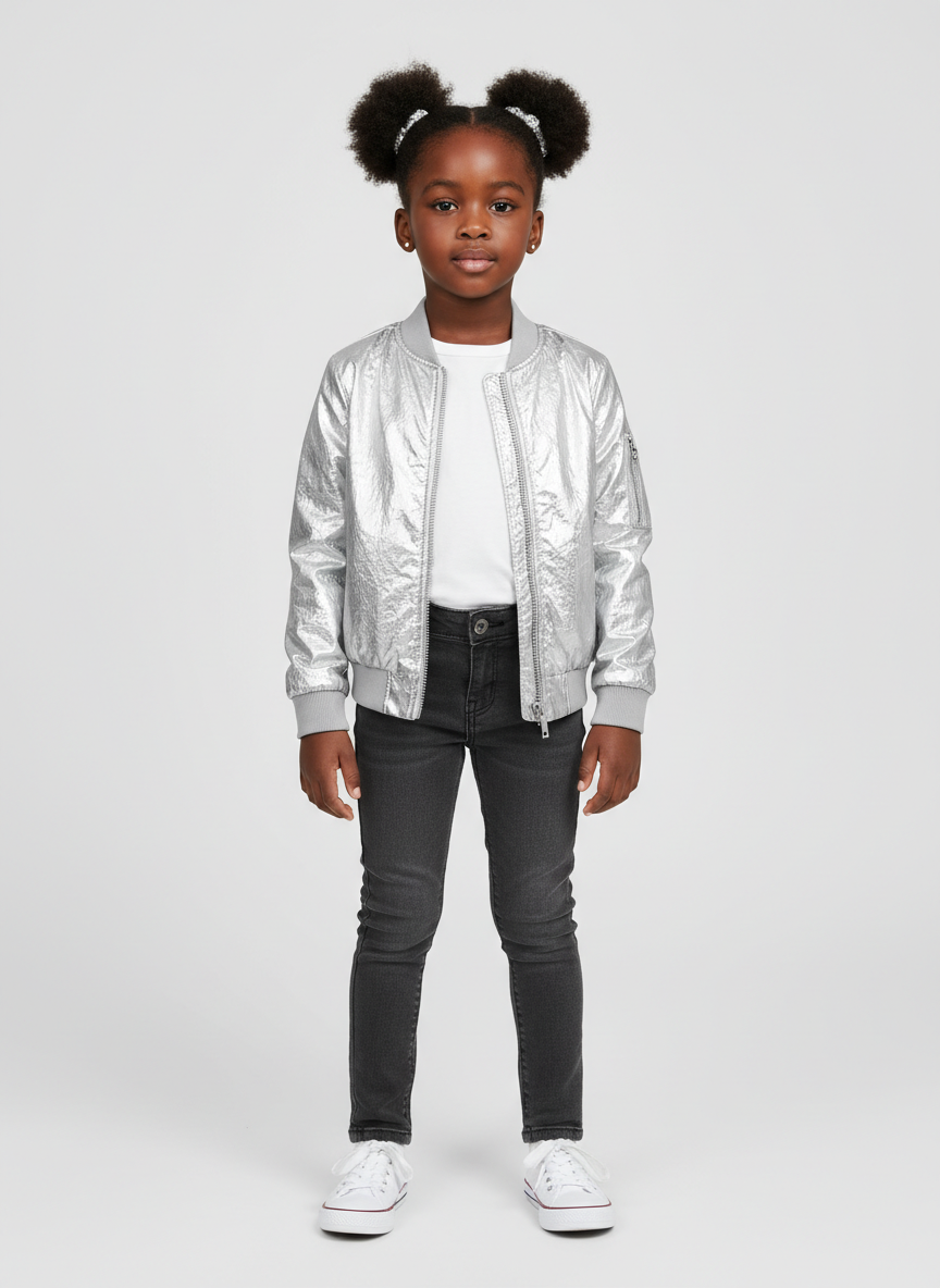 Rebel Metallic Bomber Jacket L Silver Main Image