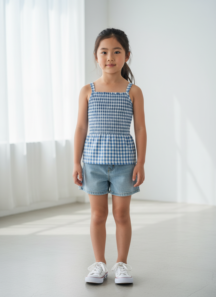 Vera Smocked Gingham Cami XS Blue Gingham Main Image