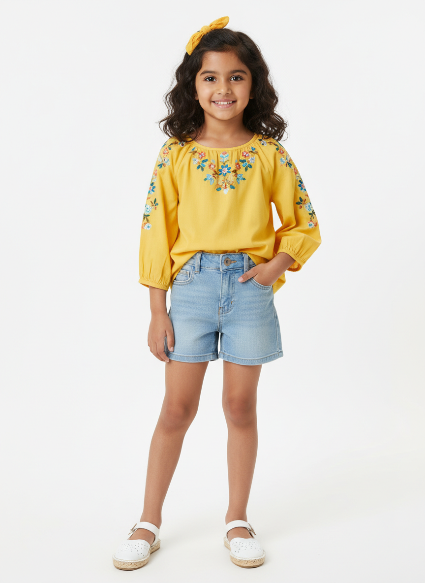 Aura Embroidered Peasant Blouse M Yellow Main Image