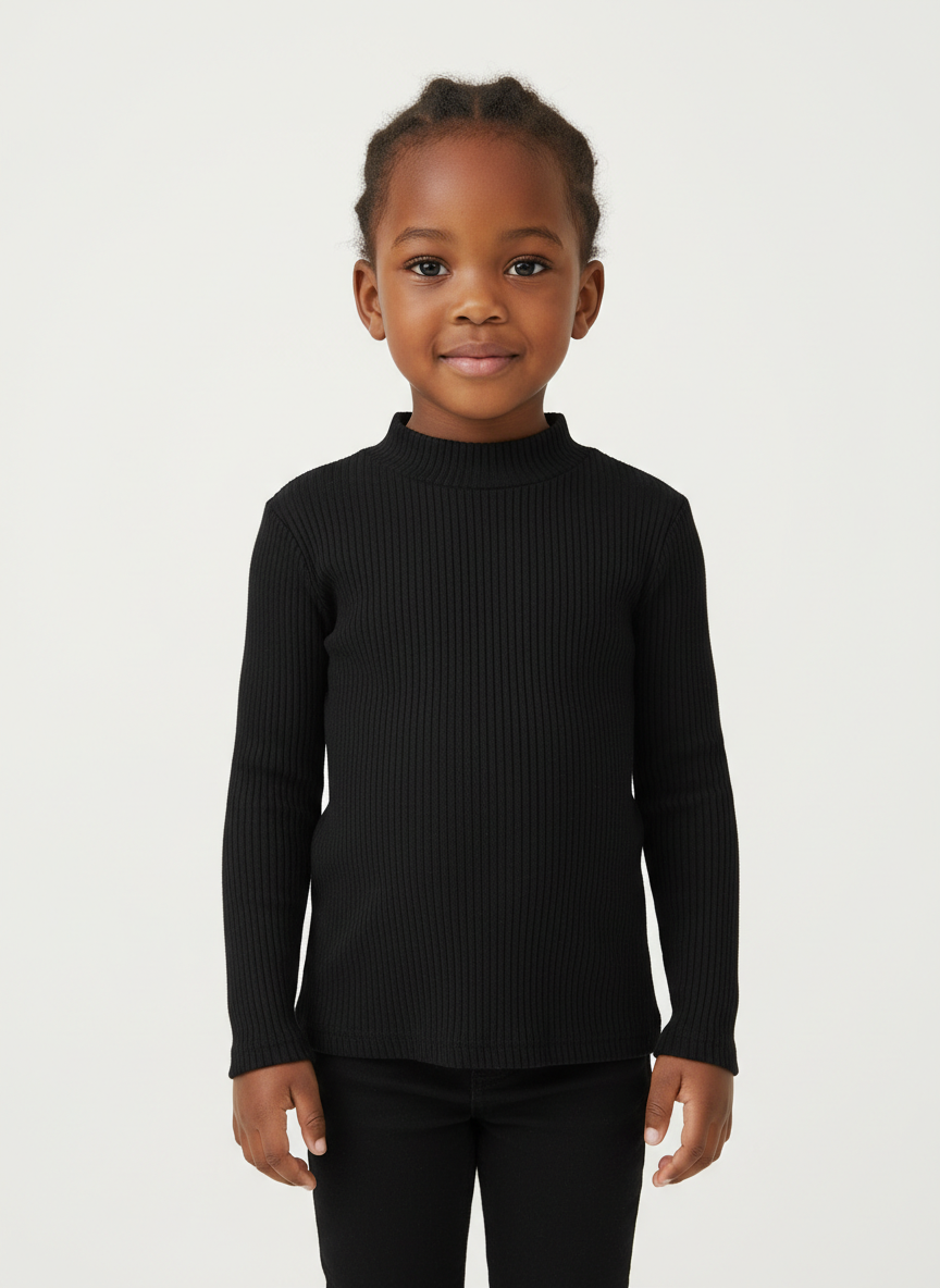 Vera Ribbed Mock Neck Top XS Black Main Image