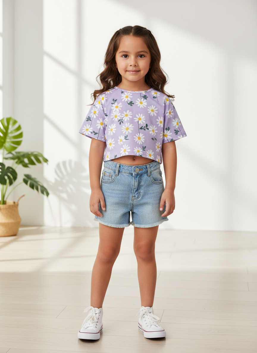 Solstice Daisy Print Crop Top M Lavender Main Image