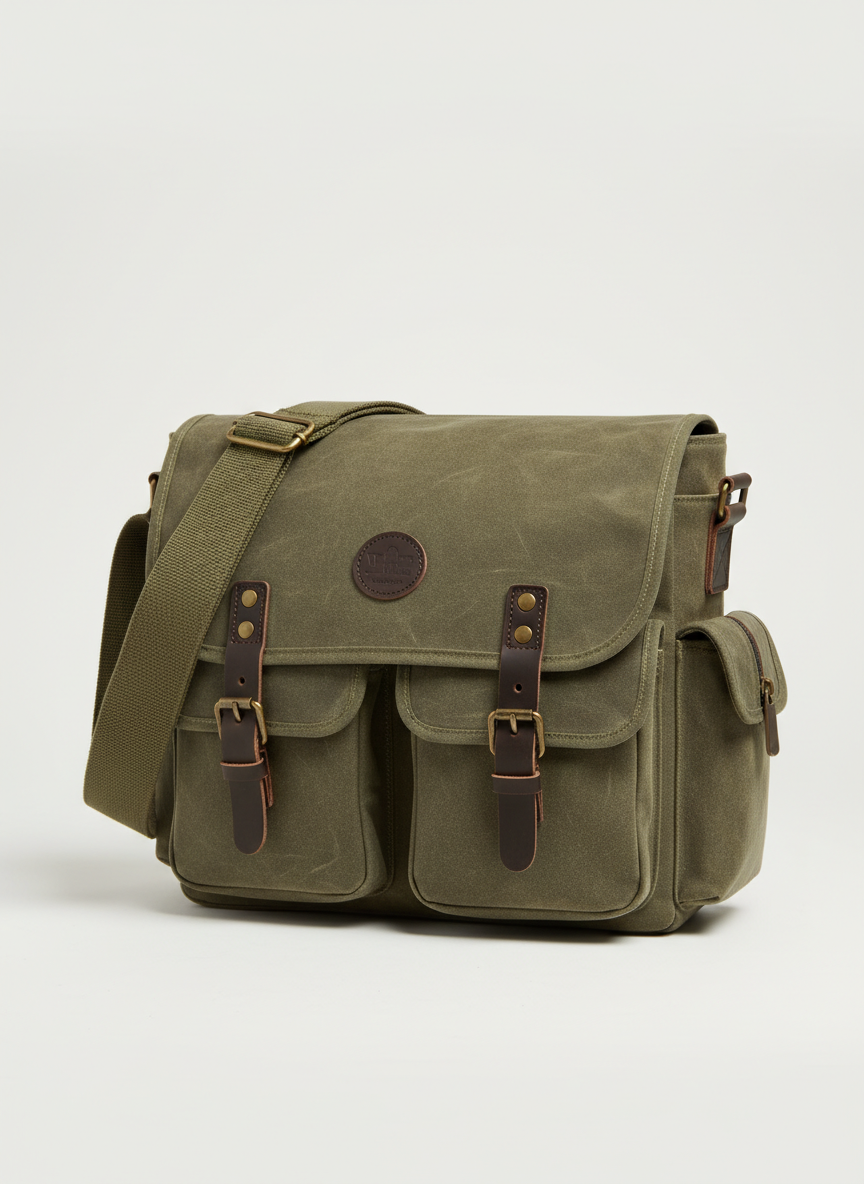 Vera Canvas Messenger Bag Olive Main Image