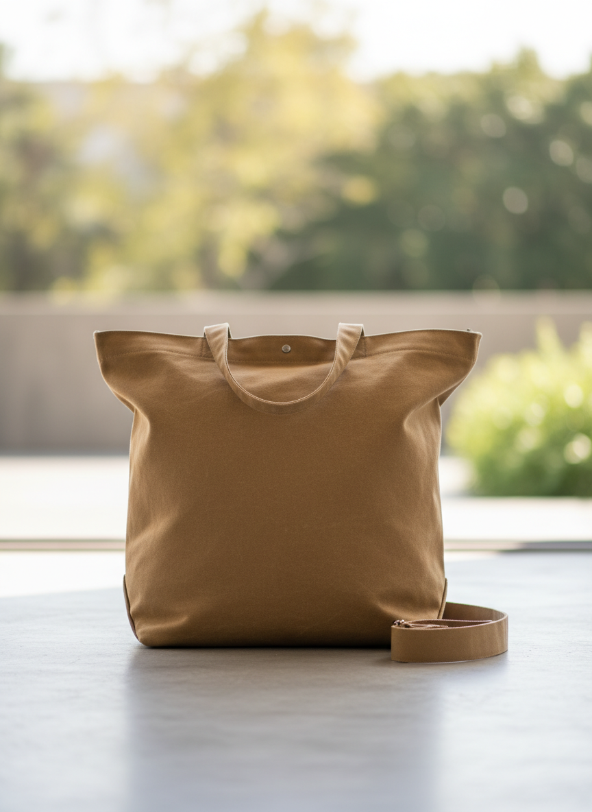 Aura Waxed Canvas Tote Tan Main Image