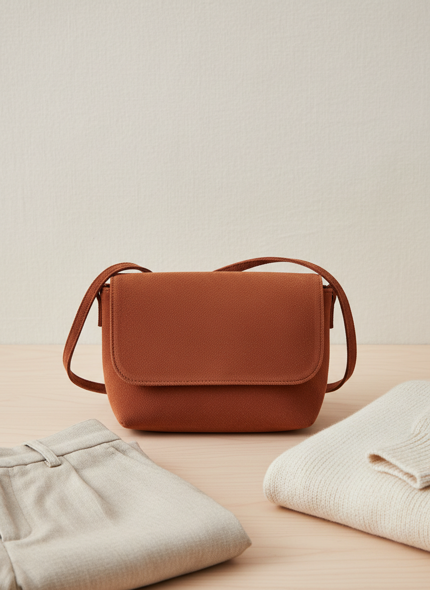 Lumina Suede Crossbody Pouch Rust Main Image