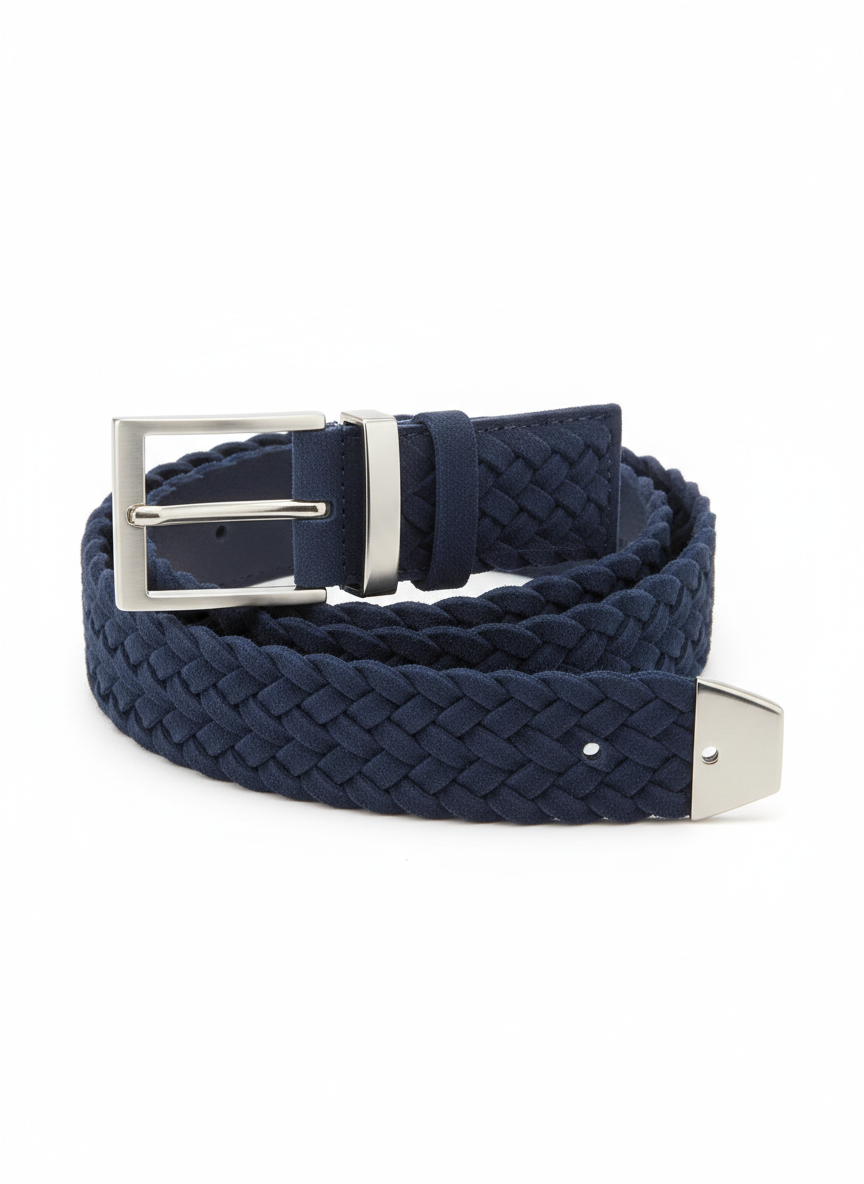 Vera Braided Suede Belt Size 36 Navy Main Image
