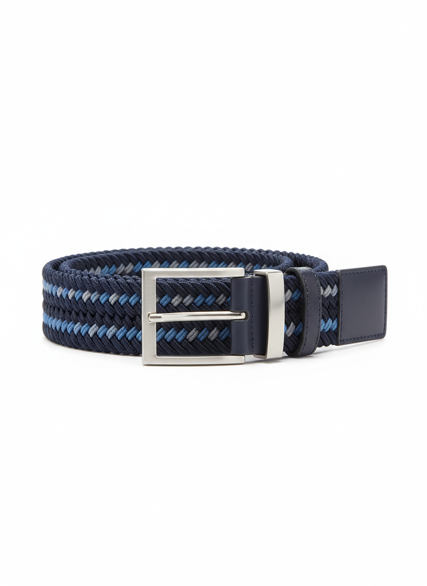 Vera Woven Stretch Belt Size 32 Navy Mix Main Image