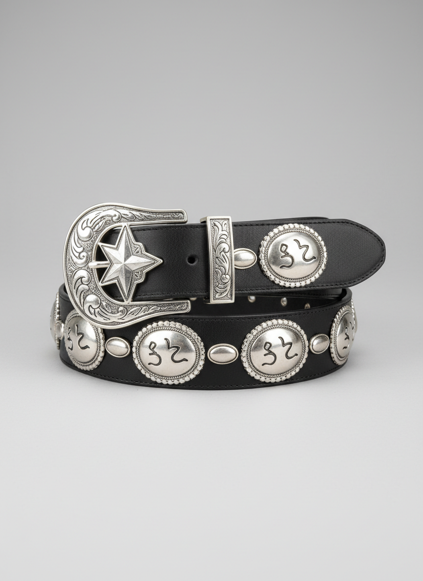 Rebel Western Concho Belt Size 32 Black Main Image