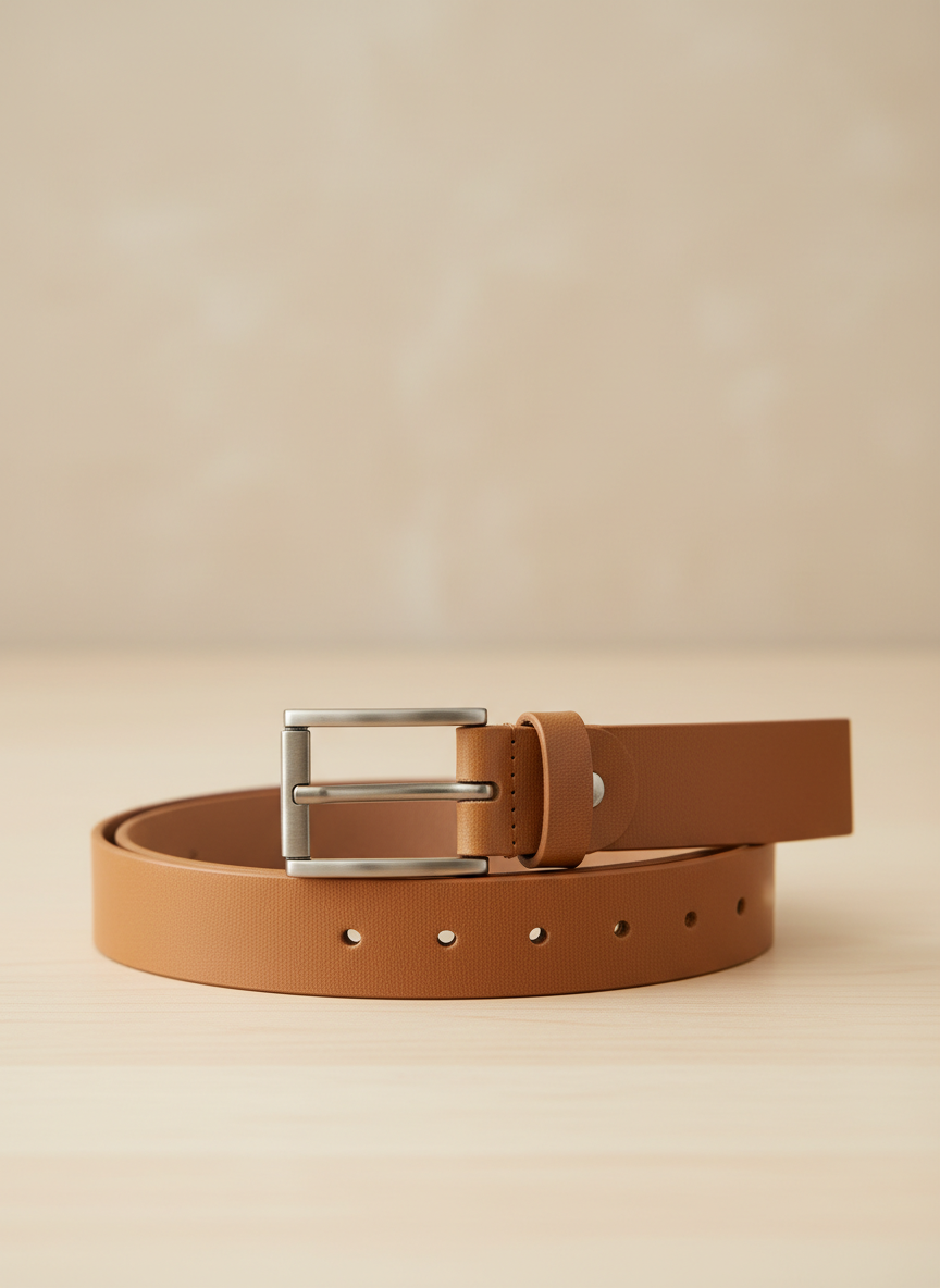 Aura Minimalist Leather Belt Size 34 Tan Main Image