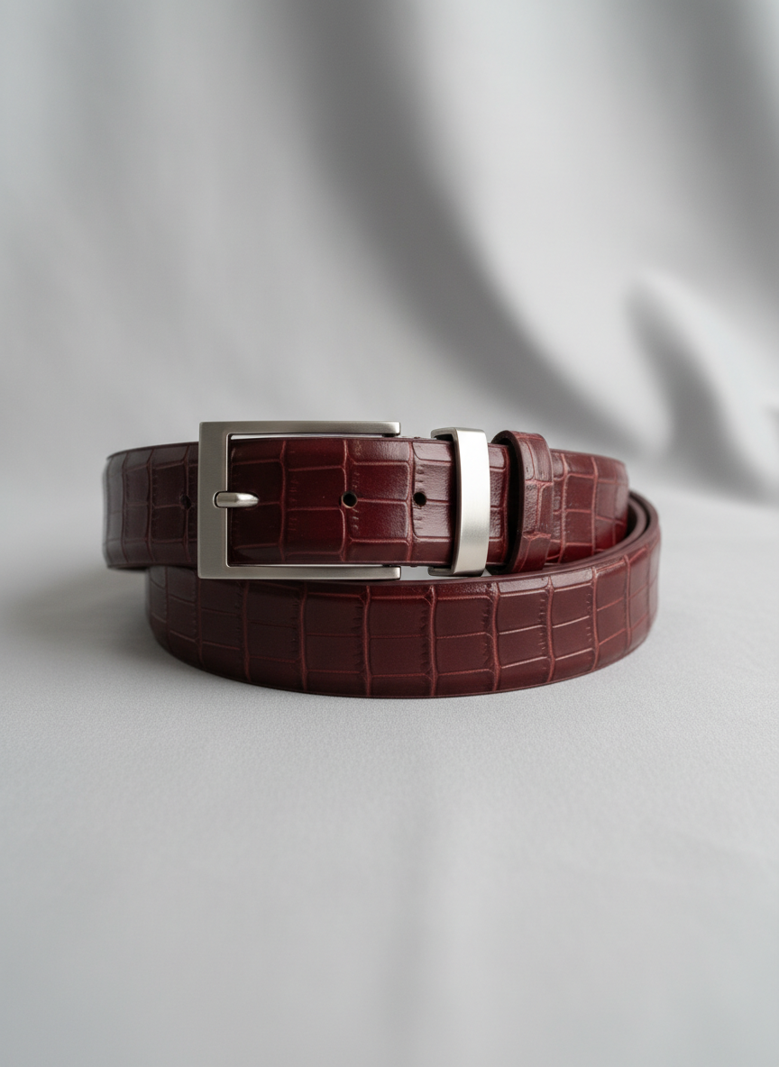 Lumina Exotic Embossed Belt Size 34 Burgundy Main Image