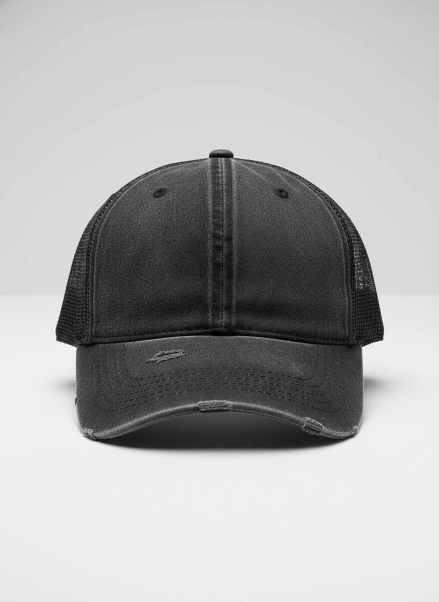 Rebel Distressed Trucker Hat S/M Faded Black Main Image