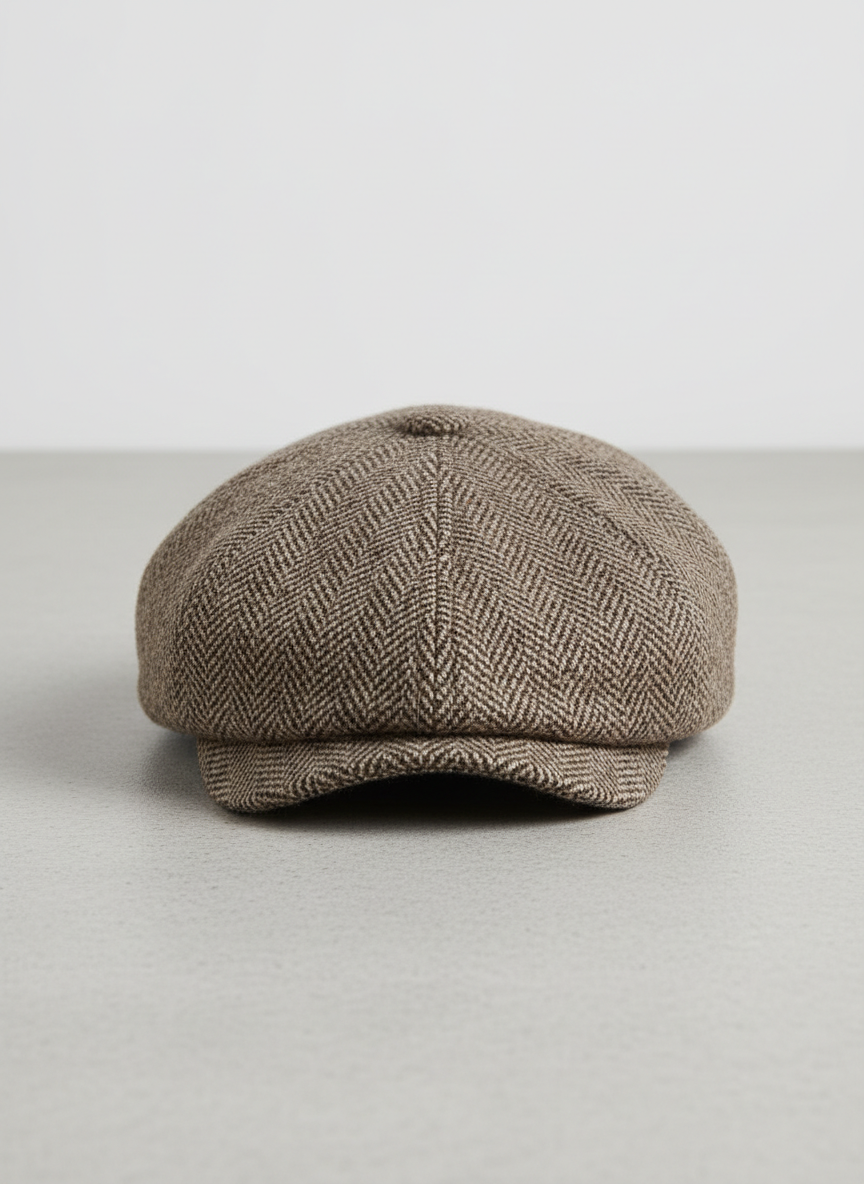 Vera Herringbone Flat Cap S/M Brown Herringbone Main Image